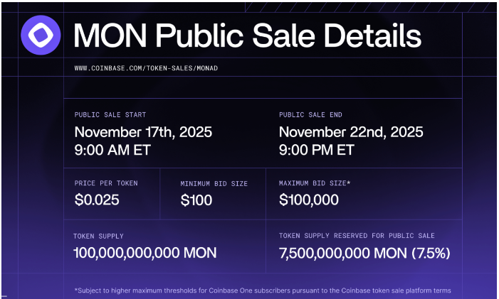 Monad透露montokenomics 50锁定在Coinbase公开销售之前