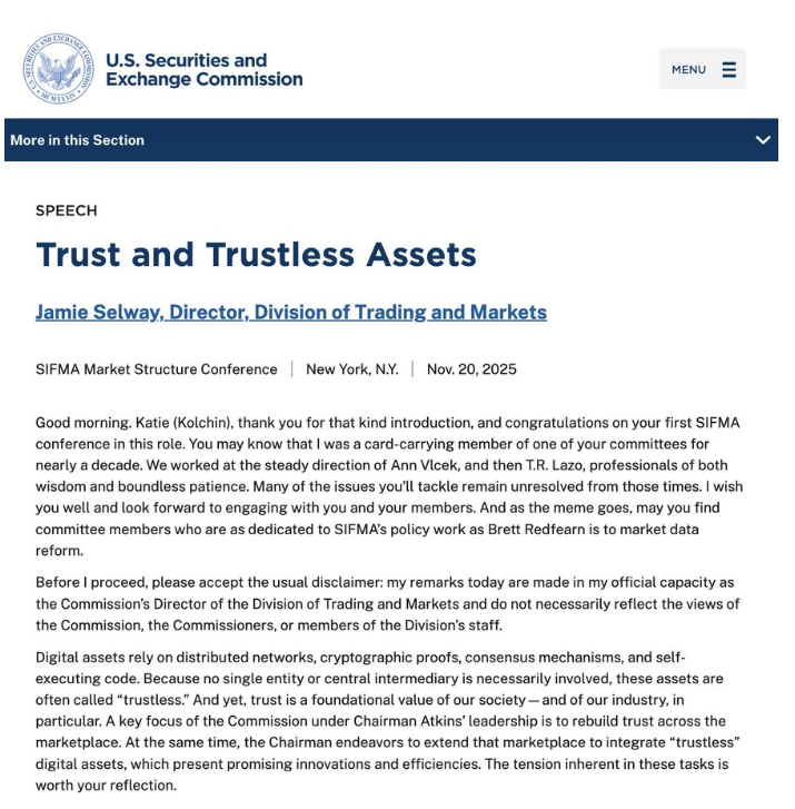 美国证券交易委员会警告称，信任和不可信的加密系统之间的紧张关系日益加剧